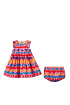 Stripe & Wave Print Dress with Bloomers